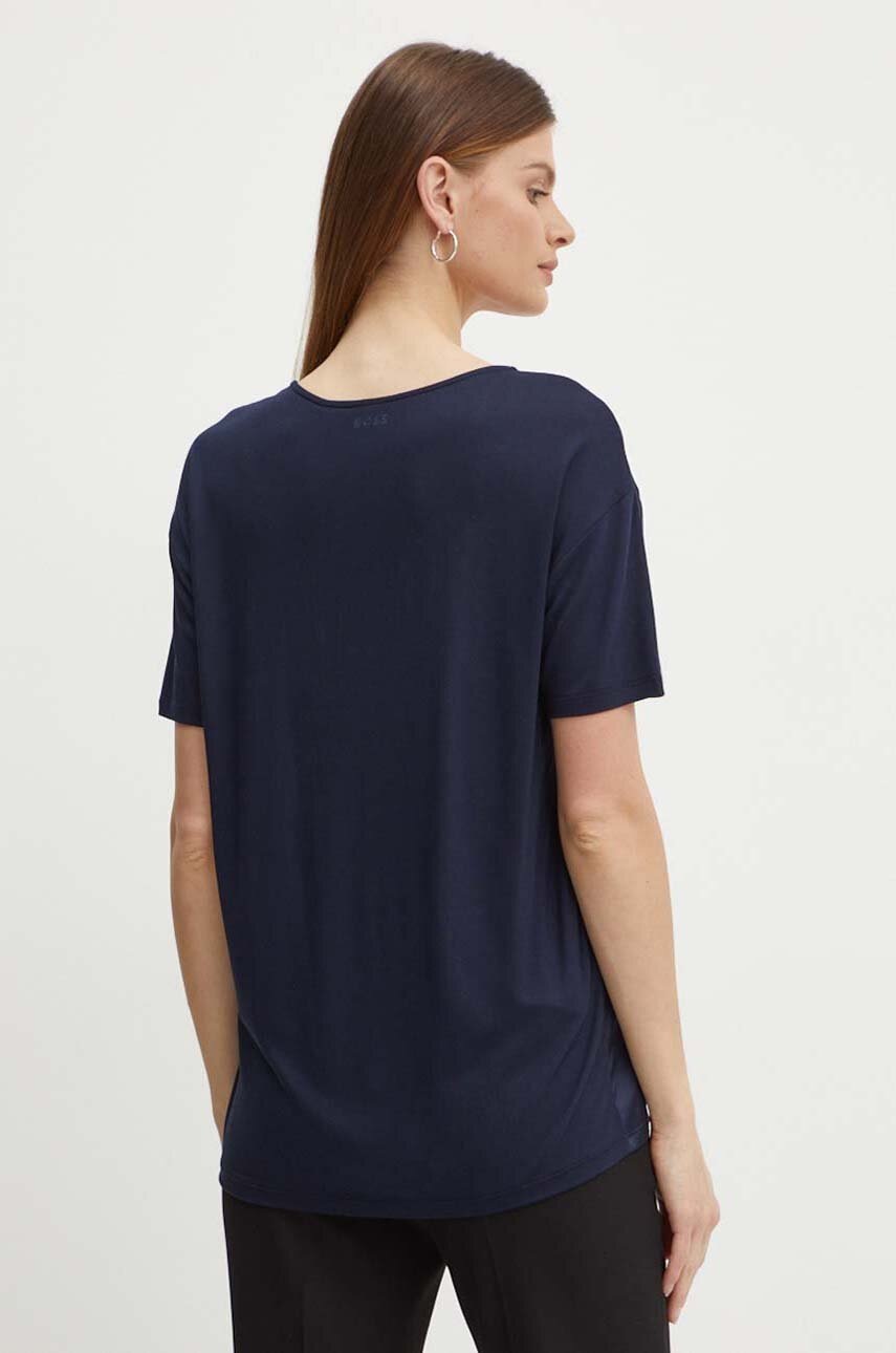 T-shirt από μείγμα μεταξιού BOSS χρώμα: ναυτικό μπλε φωτογραφία