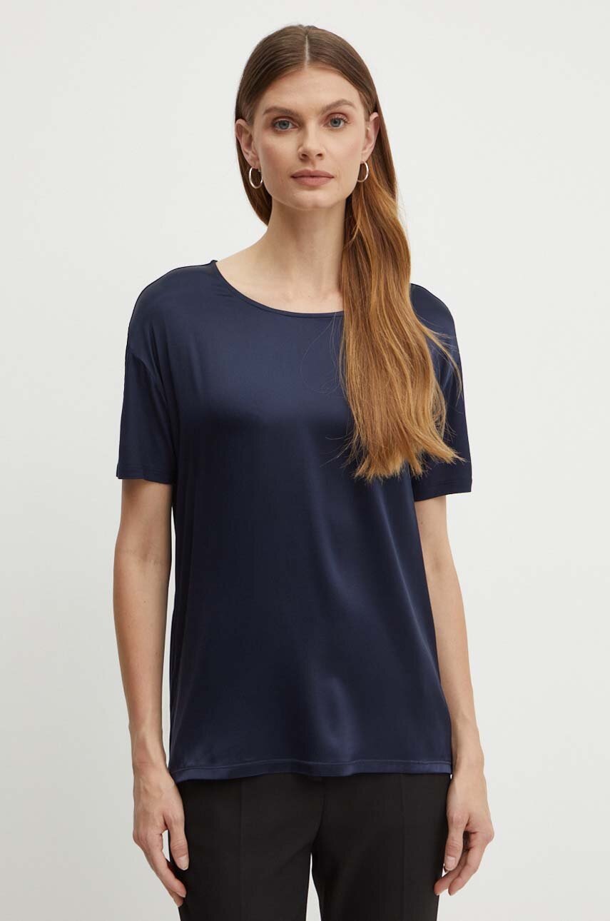 T-shirt από μείγμα μεταξιού BOSS χρώμα: ναυτικό μπλε φωτογραφία