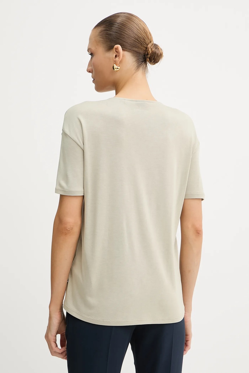 T-shirt από μείγμα μεταξιού BOSS χρώμα: μπεζ, 50457656 φωτογραφία