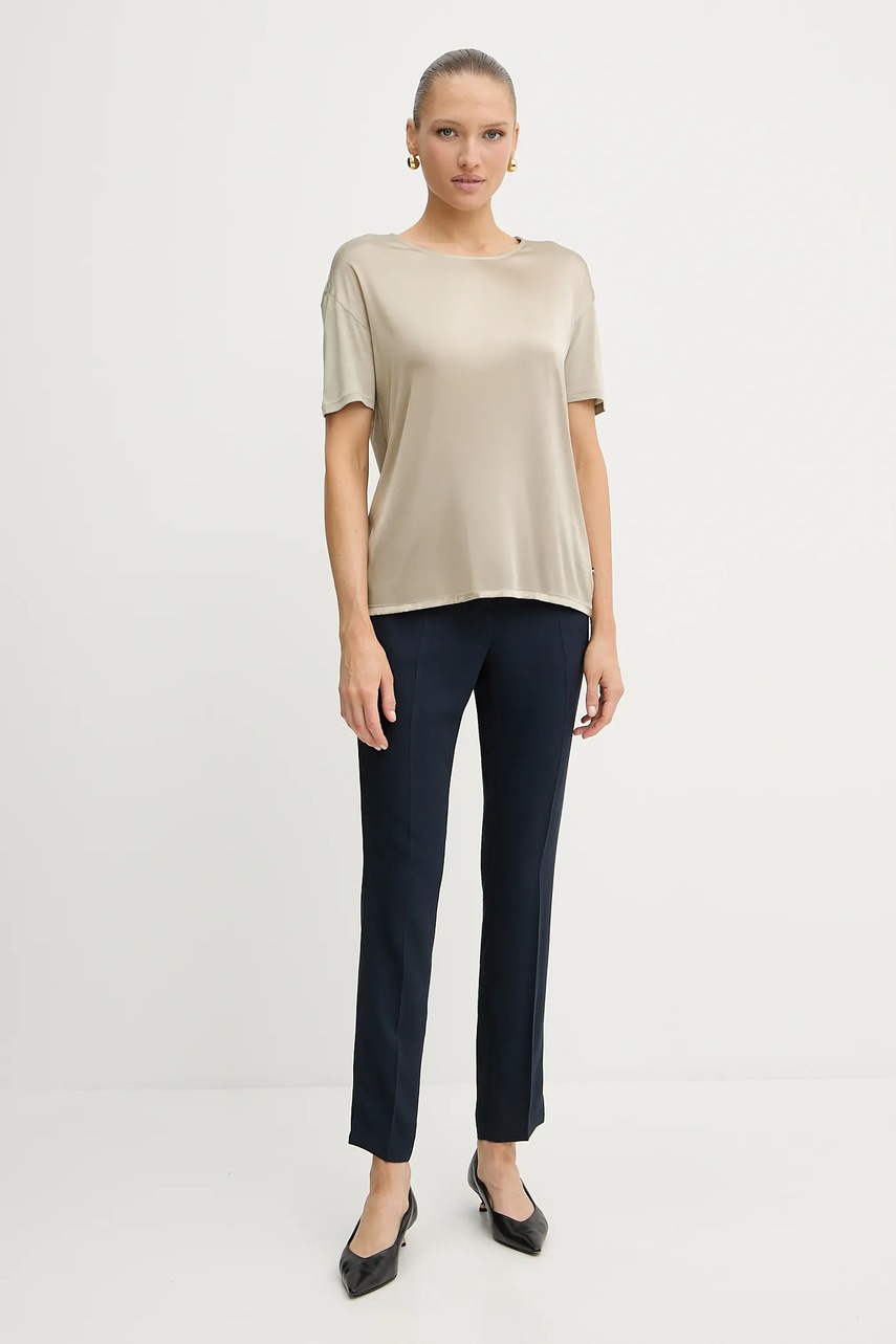 T-shirt από μείγμα μεταξιού BOSS χρώμα: μπεζ, 50457656 φωτογραφία