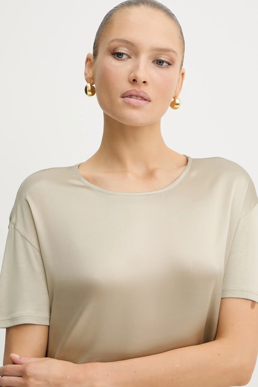 T-shirt από μείγμα μεταξιού BOSS χρώμα: μπεζ, 50457656 φωτογραφία