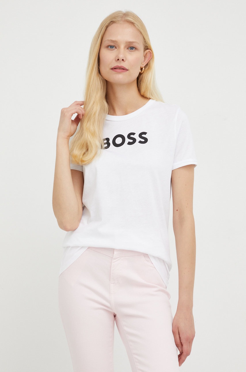 

Памучна тениска BOSS в бяло, Бял