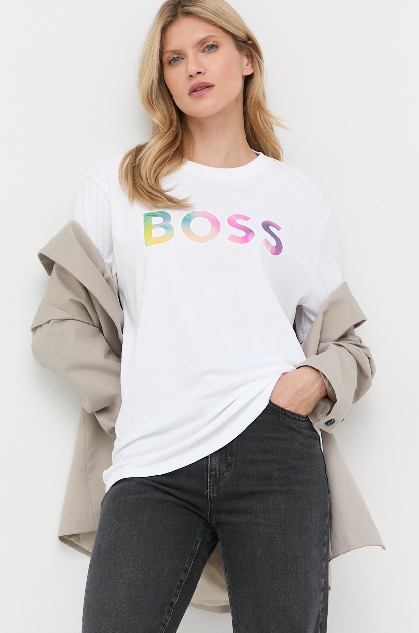 

Памучна тениска BOSS в бяло, Бял