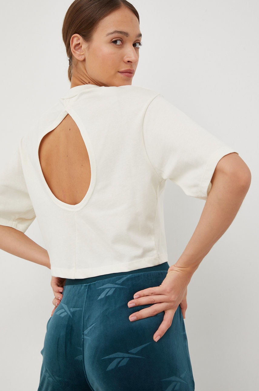 Reebok tricou femei, culoarea bej, cu turtleneck