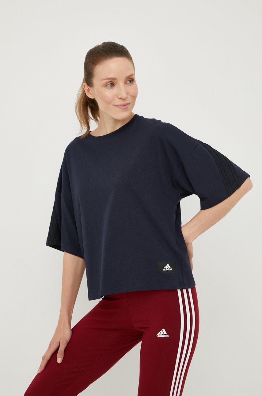 

Памучна тениска adidas Performance в тъмносиньо, Тъмносин