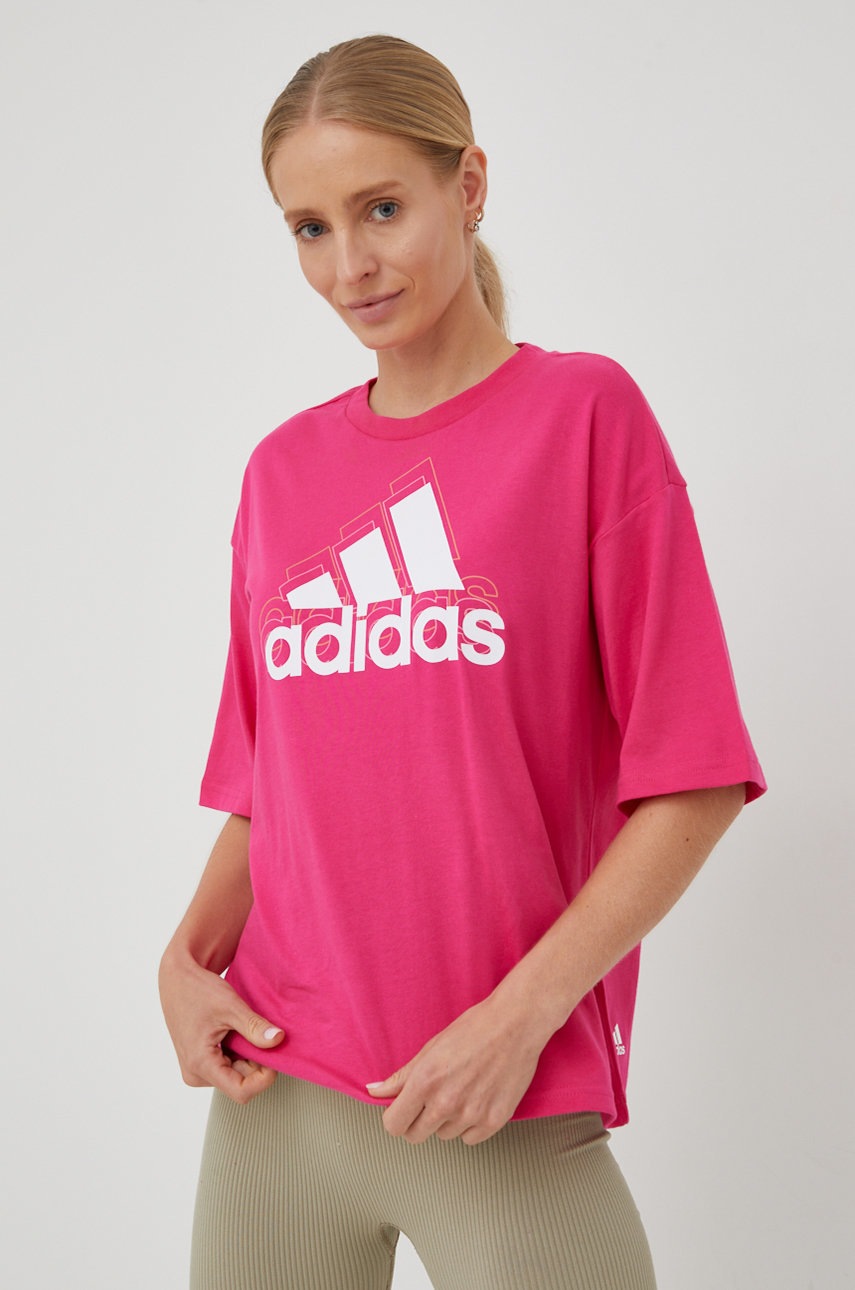 

Хлопковая футболка adidas цвет розовый