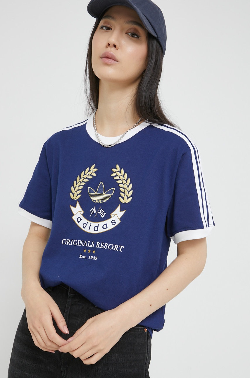 

Хлопковая футболка adidas Originals цвет синий