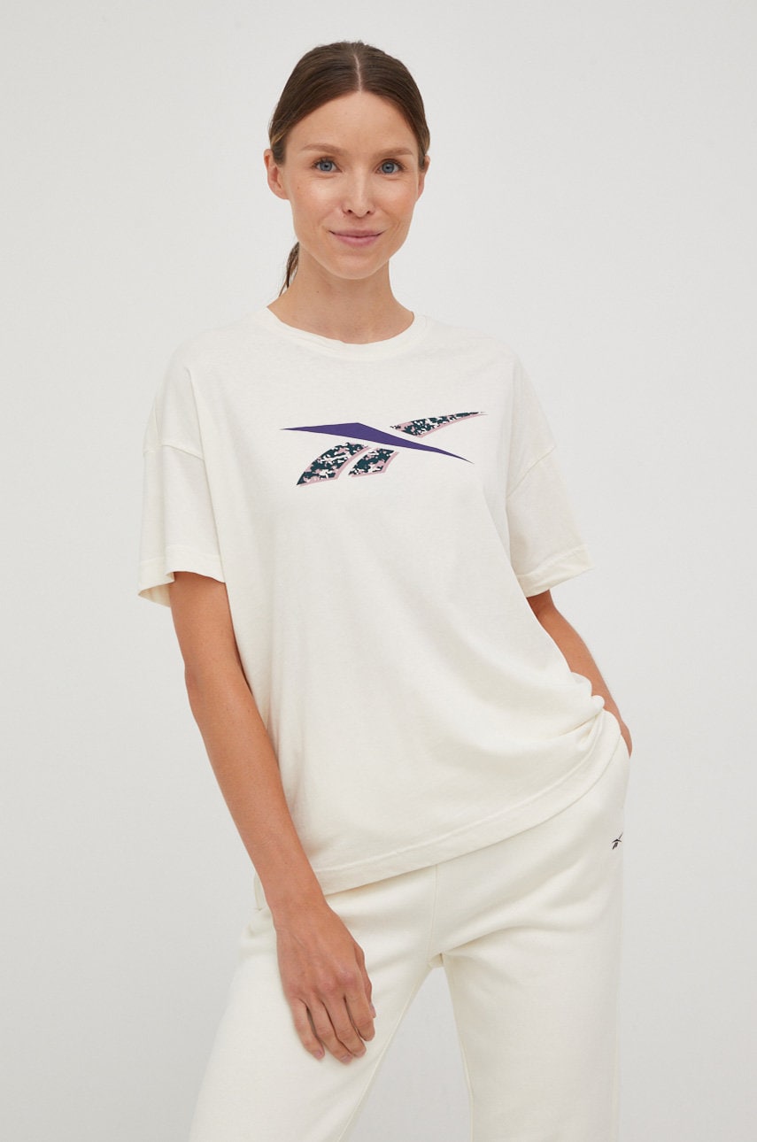 Reebok tricou din bumbac culoarea bej