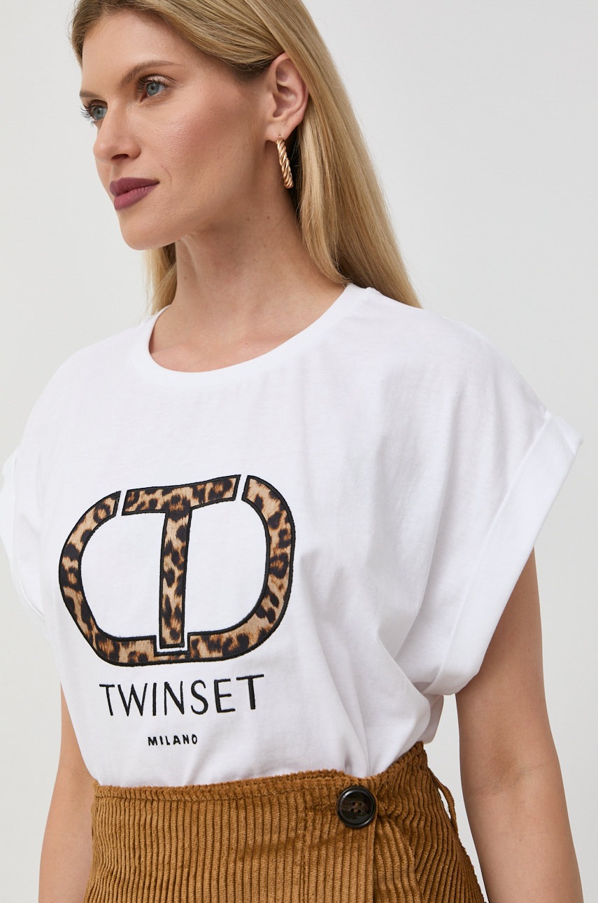 

Памучна тениска Twinset в бяло, Бял