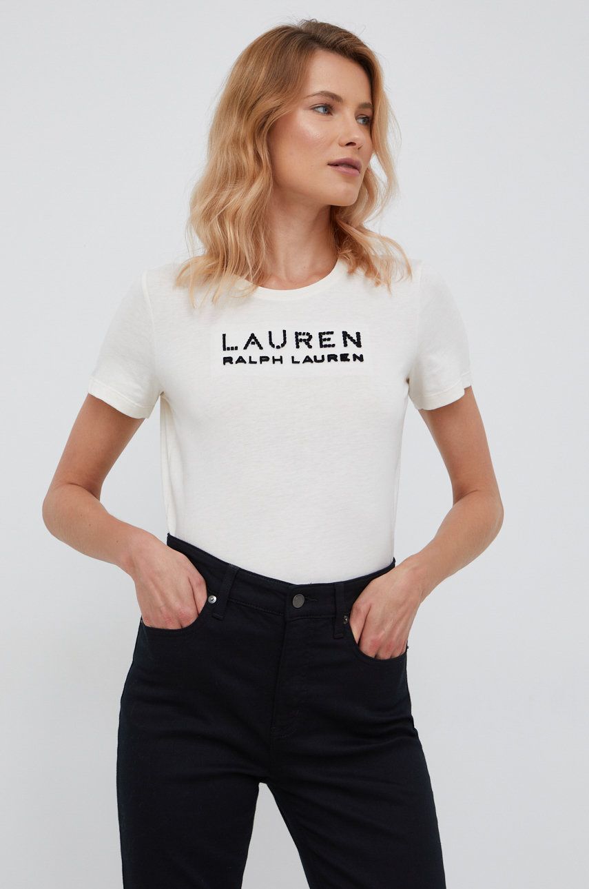 Lauren Ralph Lauren t-shirt 200871850001 damski kolor beżowy