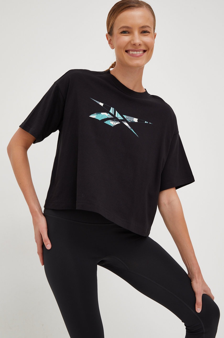 

Памучна тениска Reebok в черно, Черен