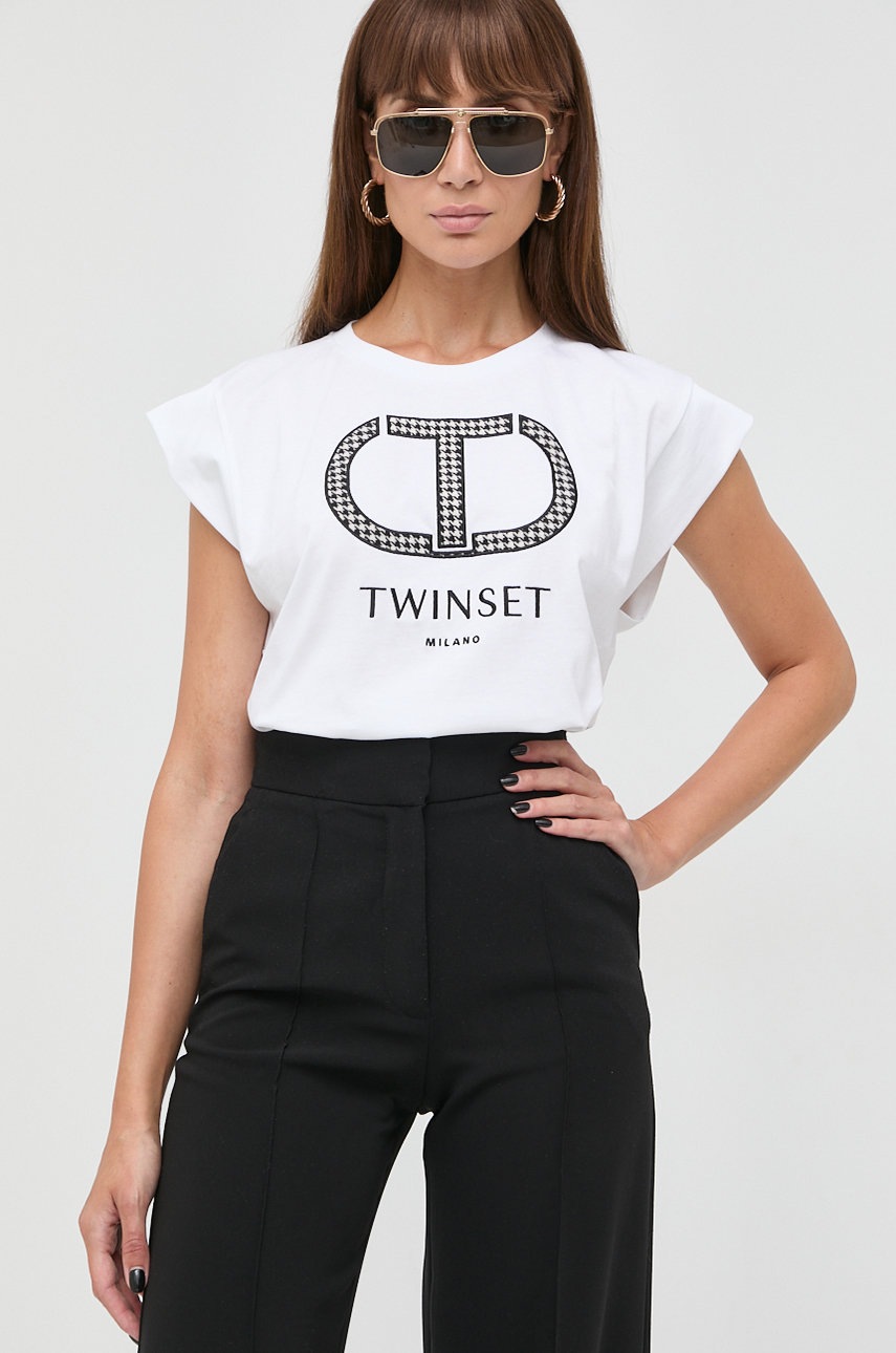 

Памучен топ Twinset в бяло, Бял
