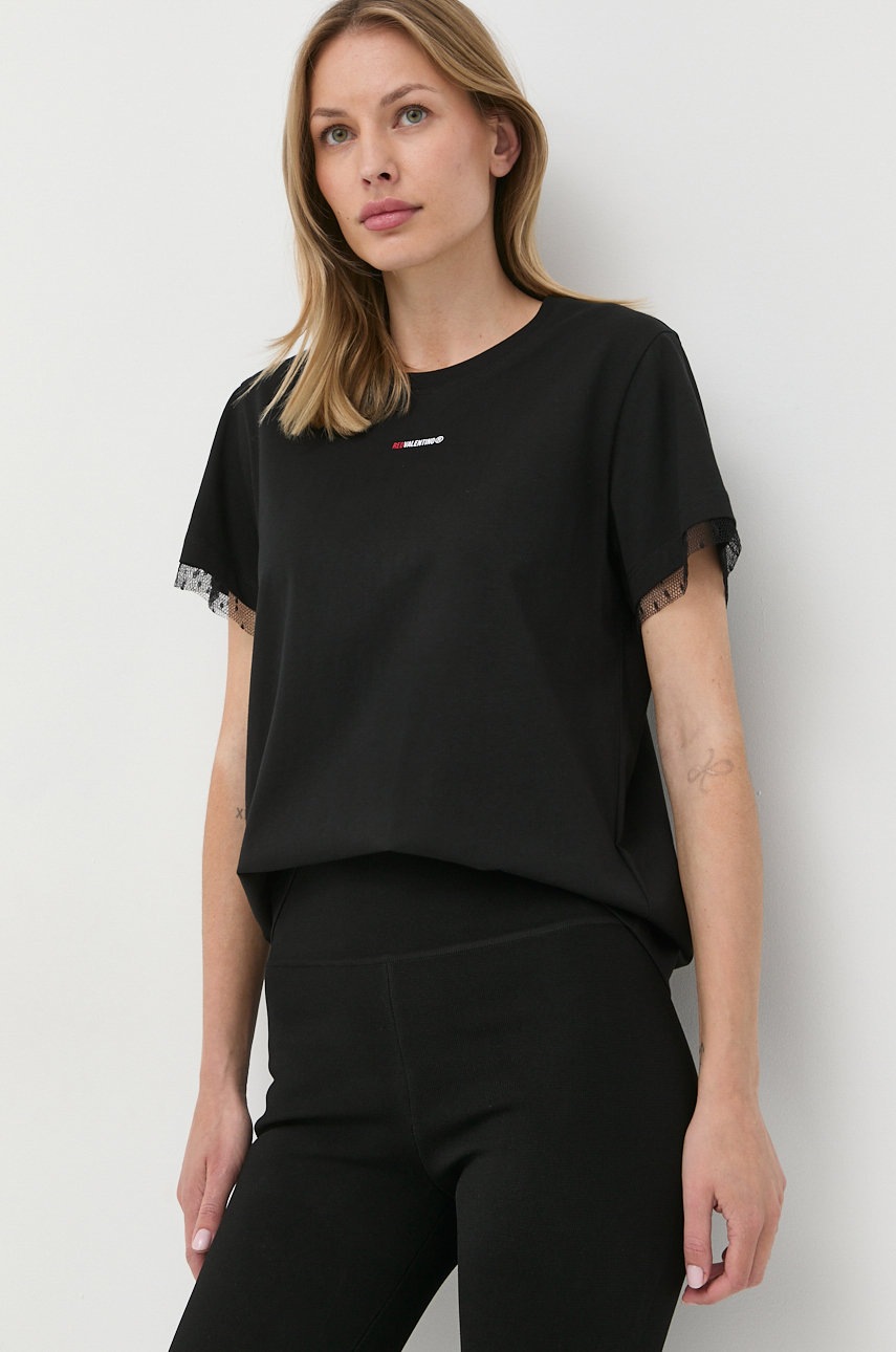 

Памучна тениска Red Valentino в черно, Черен