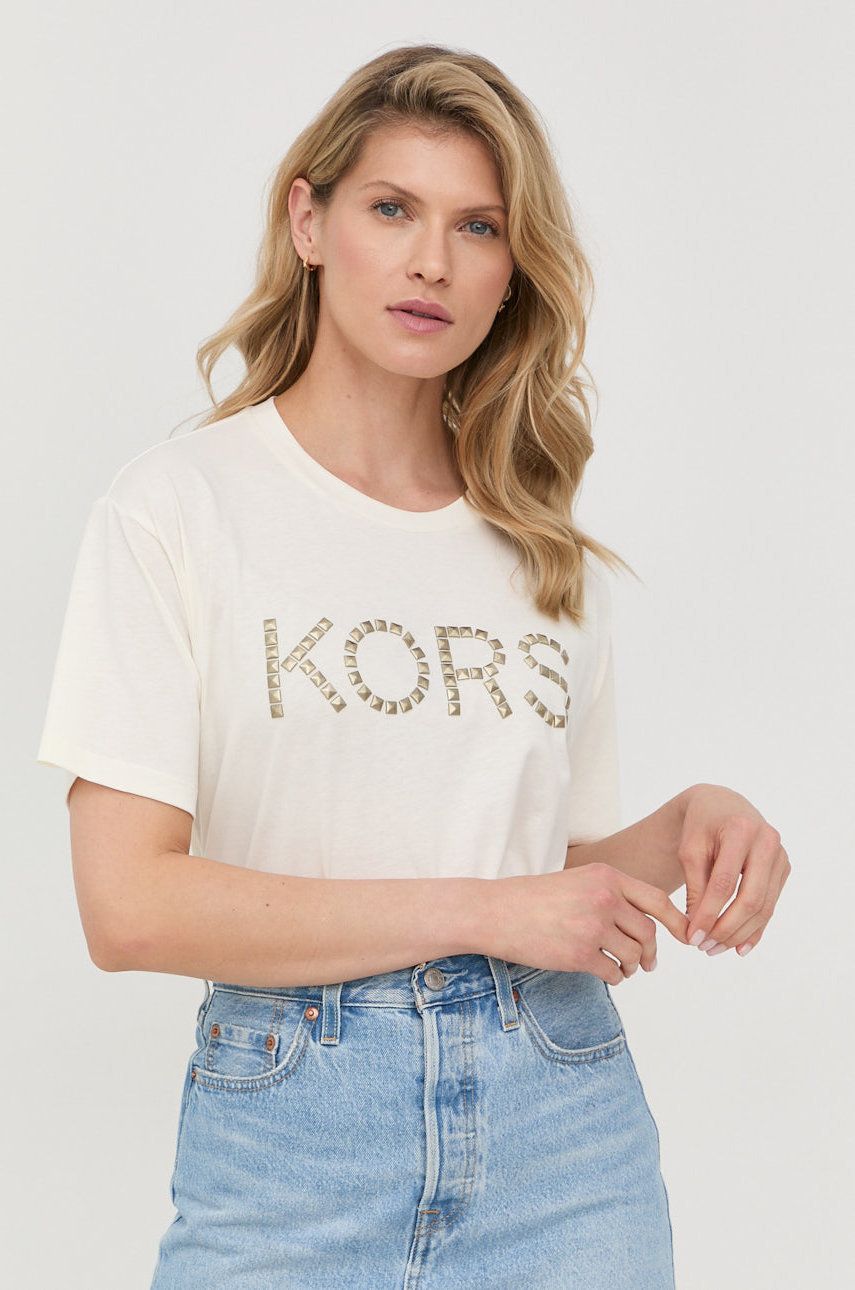 MICHAEL Michael Kors tricou din bumbac culoarea bej