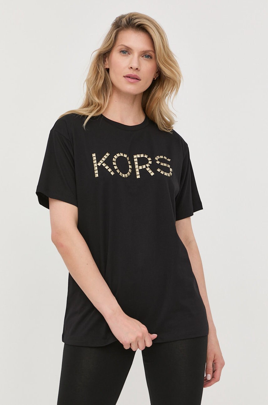 

Памучна тениска MICHAEL Michael Kors в черно, Черен