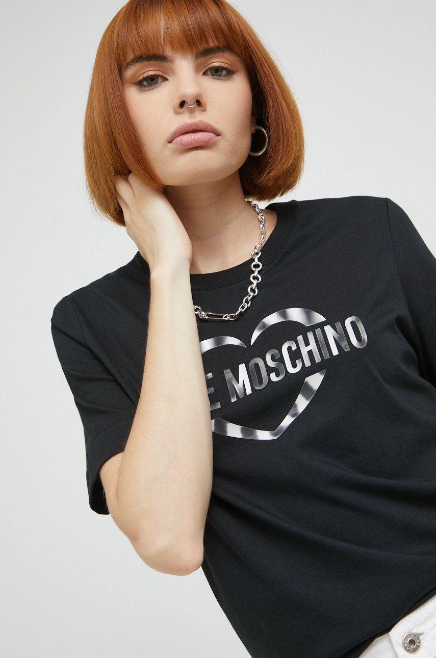 Love Moschino tricou din bumbac culoarea negru answear.ro