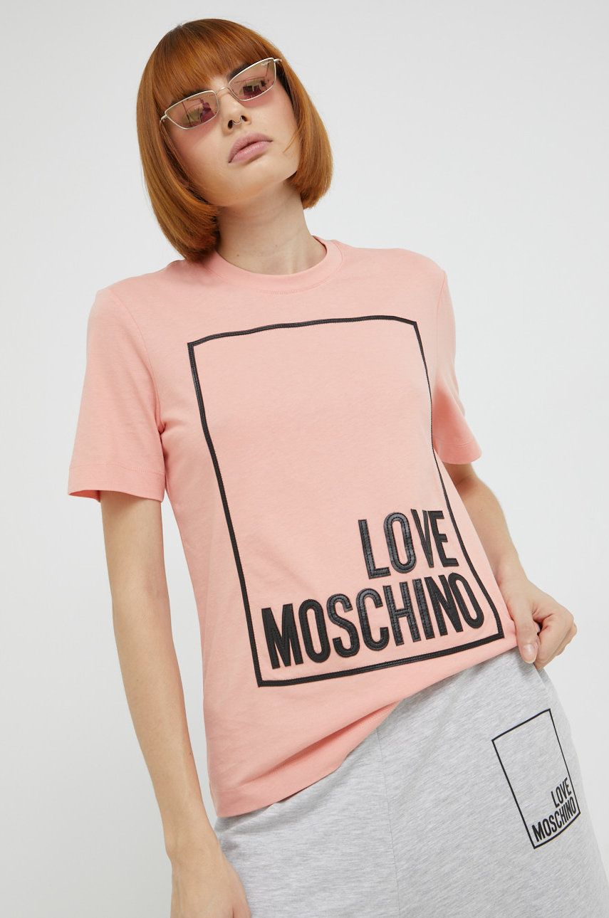 Love Moschino t-shirt bawełniany kolor różowy