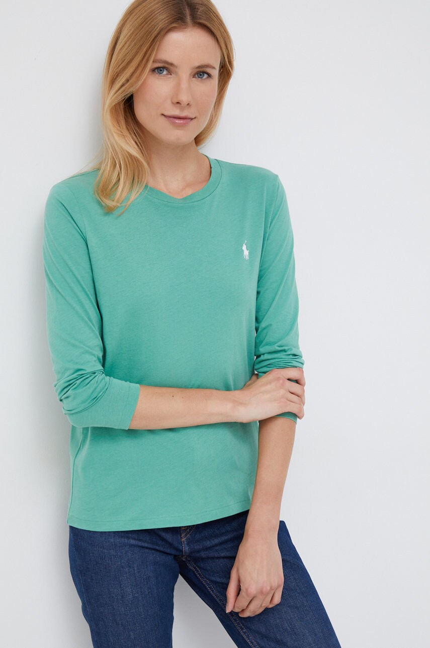 

Памучна блуза с дълги ръкави Polo Ralph Lauren в зелено, Зелен