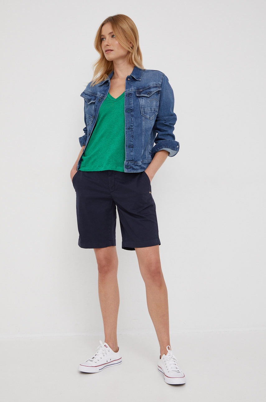

Льняна футболка Pepe Jeans колір зелений
