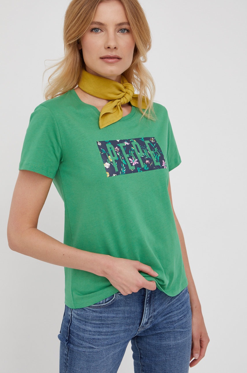 

Памучна тениска Pepe Jeans в зелено, Зелен