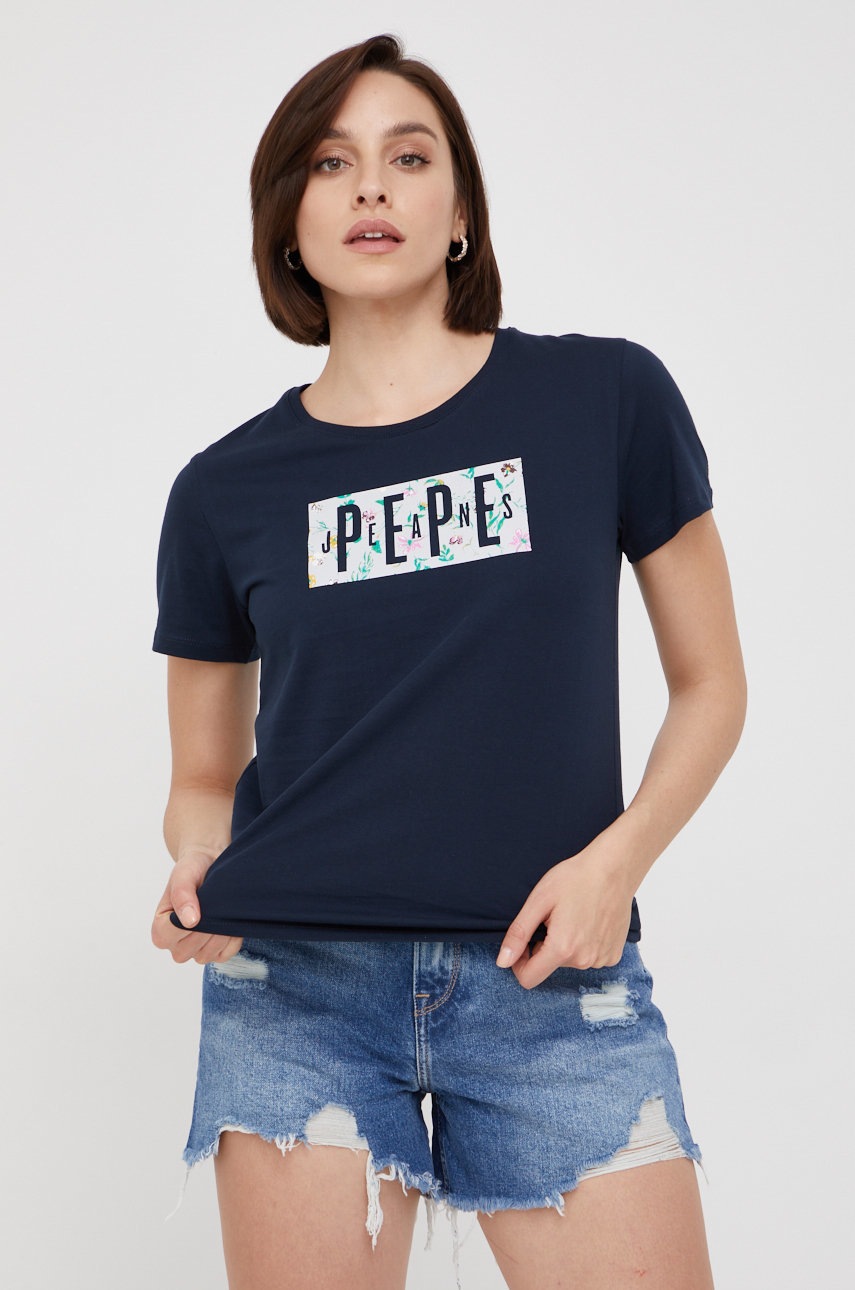 

Памучна тениска Pepe Jeans в тъмносиньо, Тъмносин