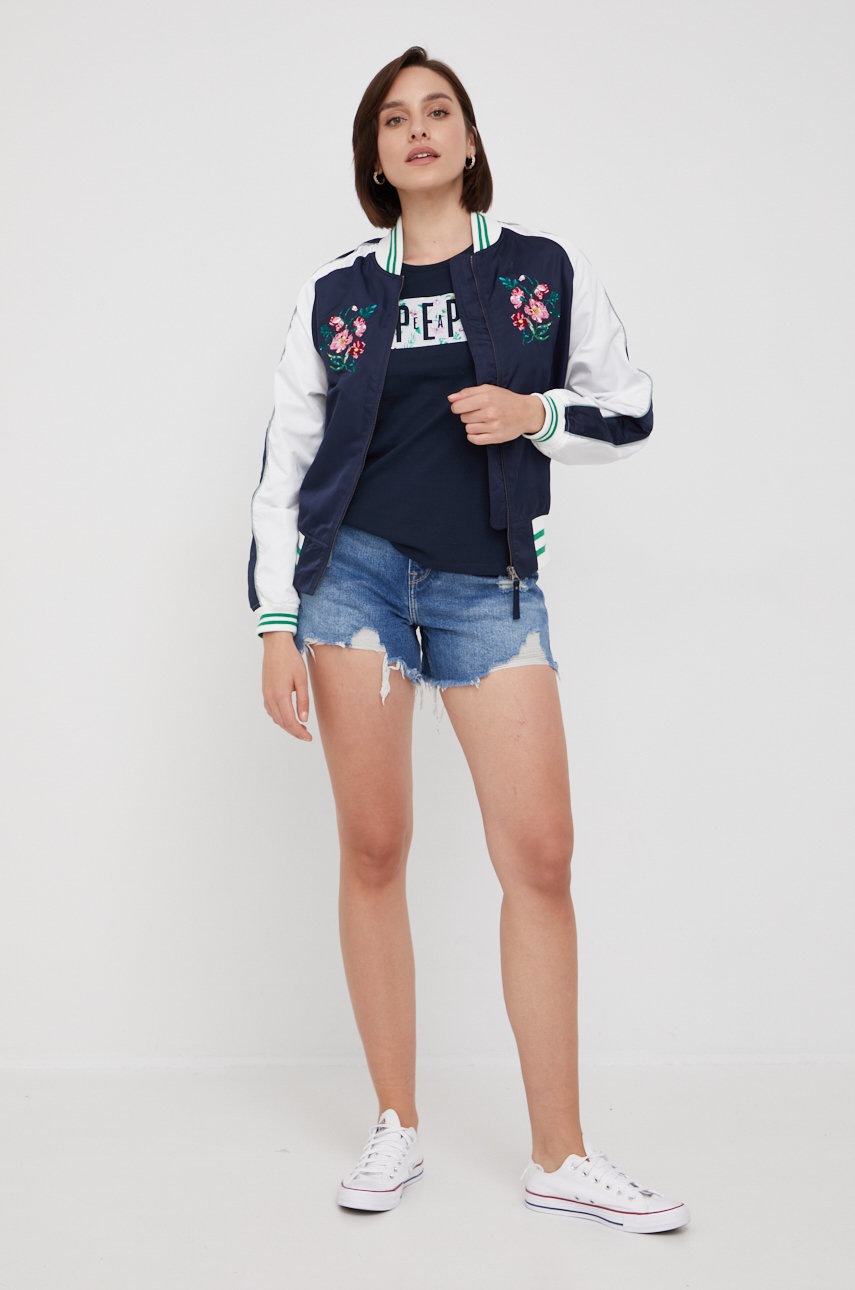 

Хлопковая футболка Pepe Jeans цвет синий