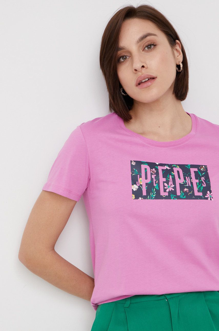 Pepe Jeans t-shirt bawełniany kolor fioletowy