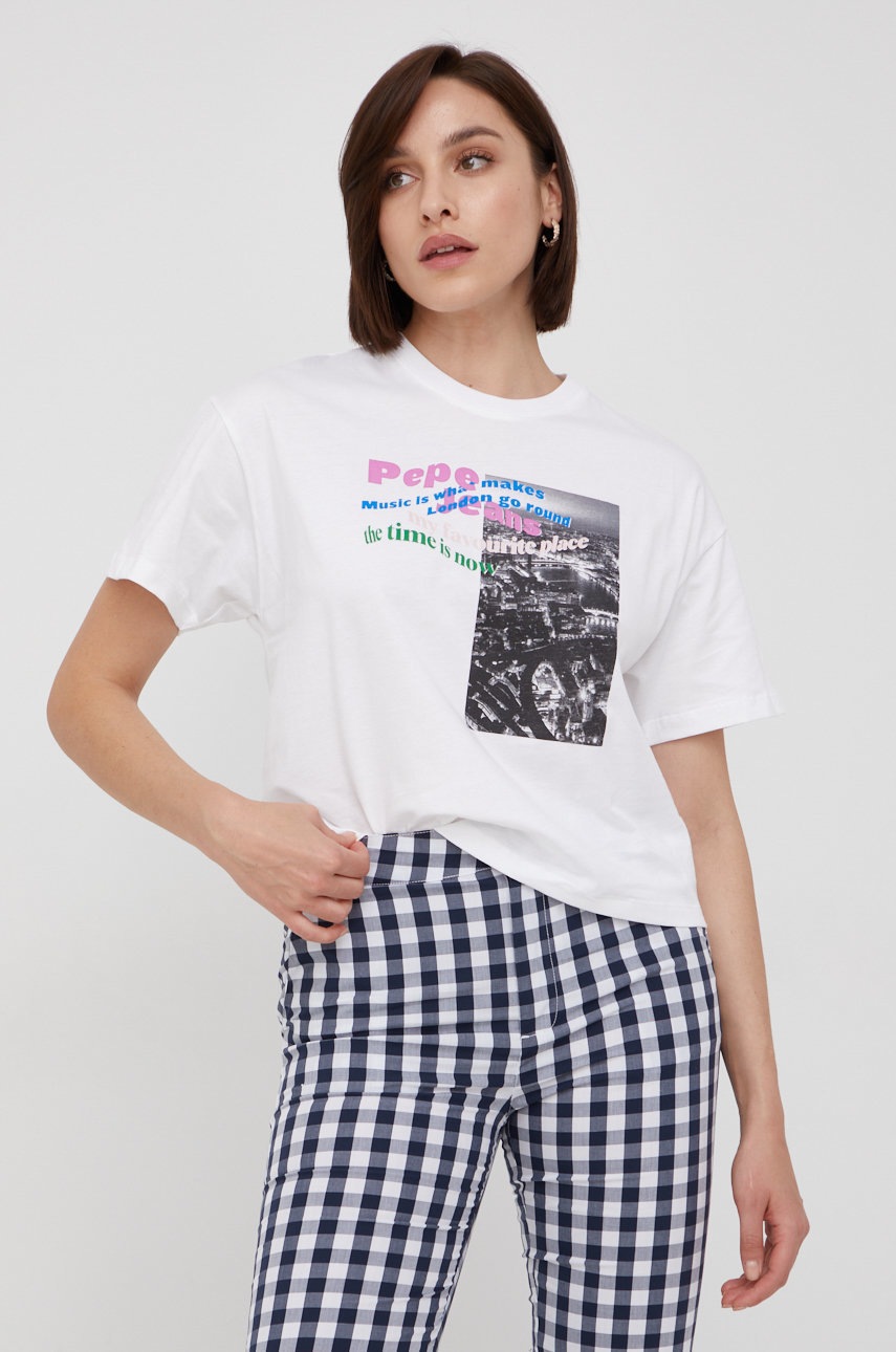 

Памучна тениска Pepe Jeans в бяло, Бял