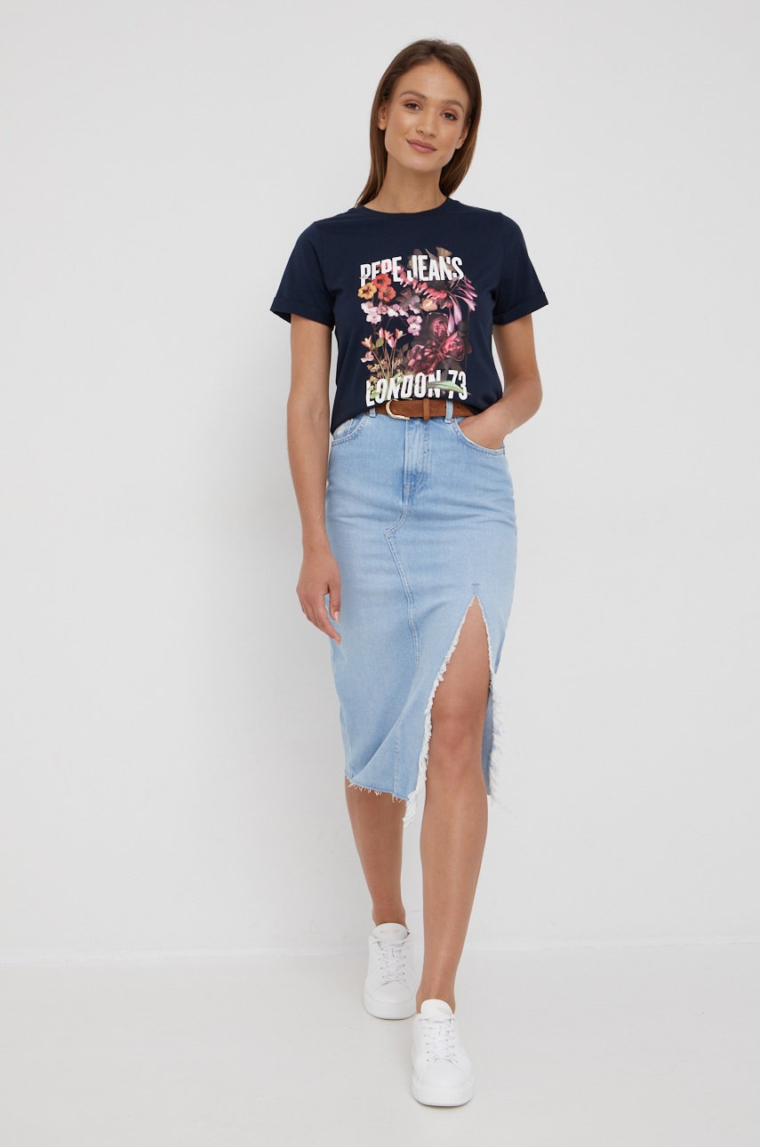 

Памучна тениска Pepe Jeans в тъмносиньо, Тъмносин