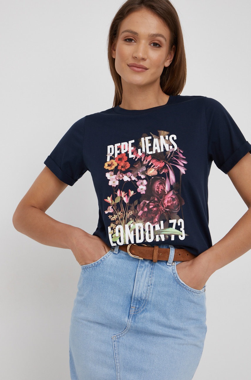 

Хлопковая футболка Pepe Jeans цвет синий