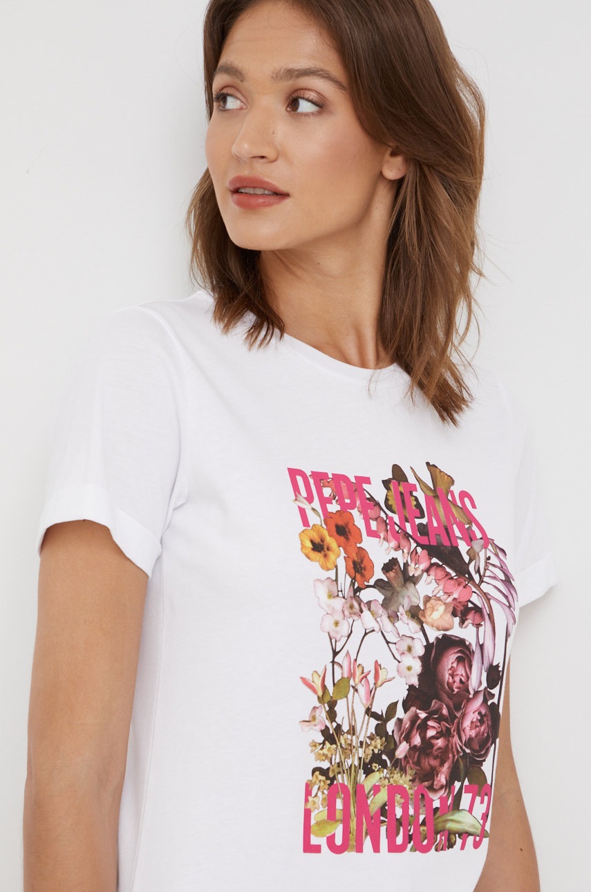 

Памучна тениска Pepe Jeans в бяло, Бял