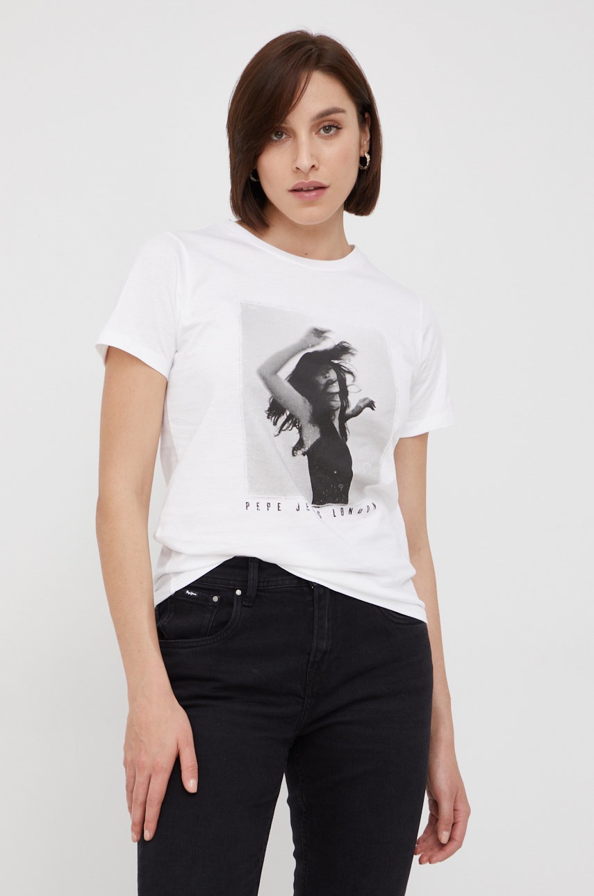 

Памучна тениска Pepe Jeans в бяло, Бял
