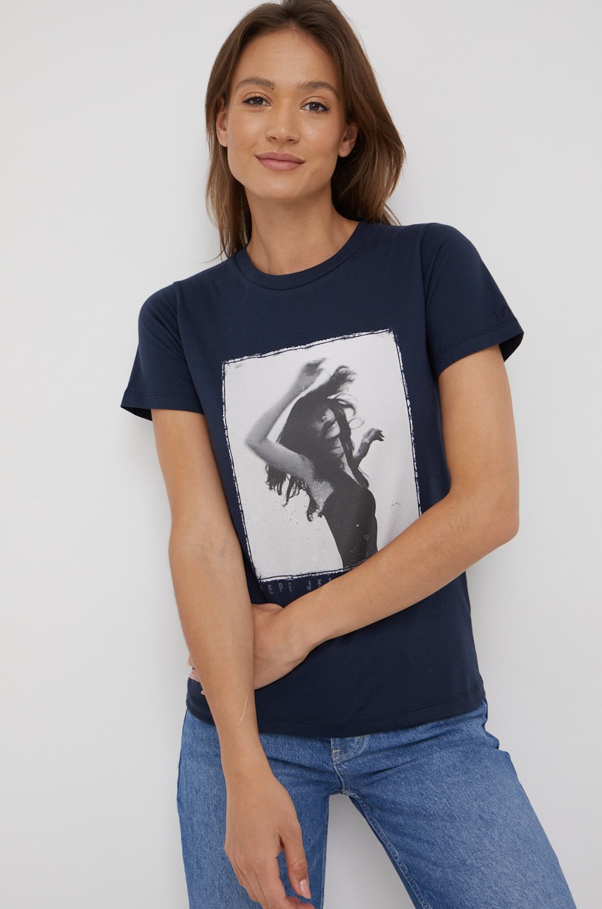 

Памучна тениска Pepe Jeans в тъмносиньо, Тъмносин