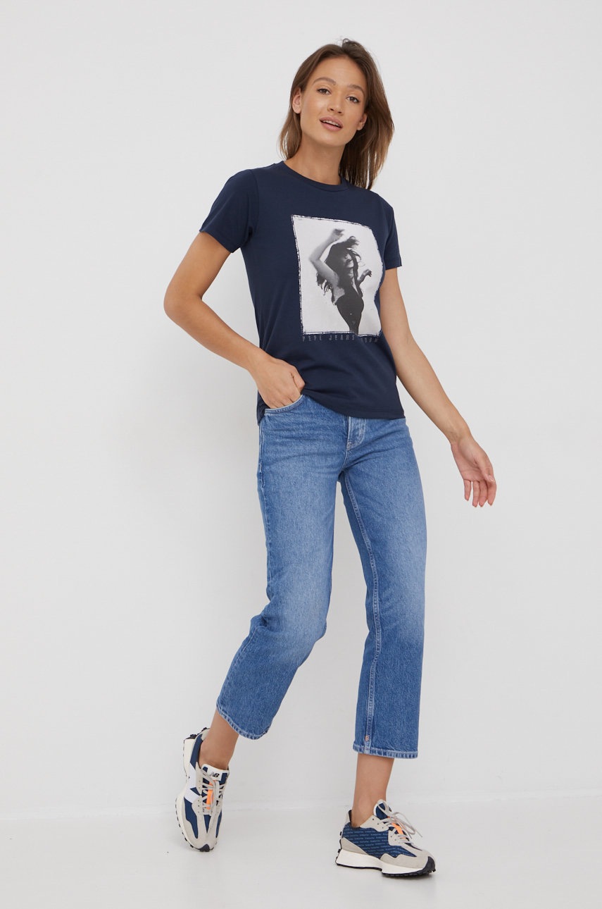 

Бавовняна футболка Pepe Jeans колір синій