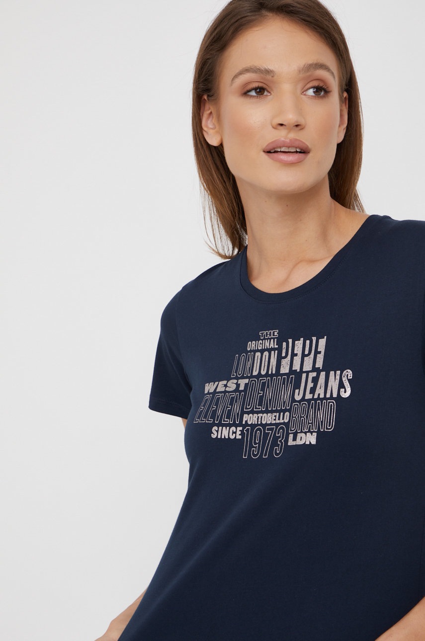 

Памучна тениска Pepe Jeans в тъмносиньо, Тъмносин