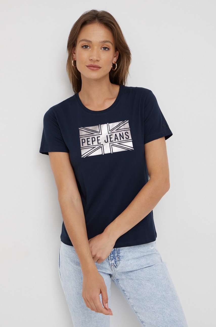

Памучна тениска Pepe Jeans в тъмносиньо, Тъмносин