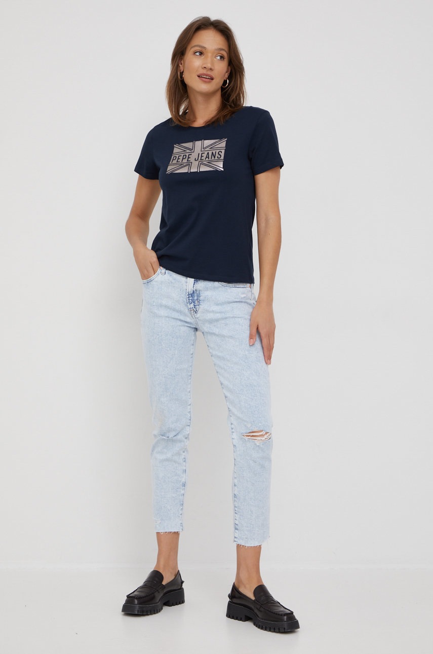 

Хлопковая футболка Pepe Jeans цвет синий