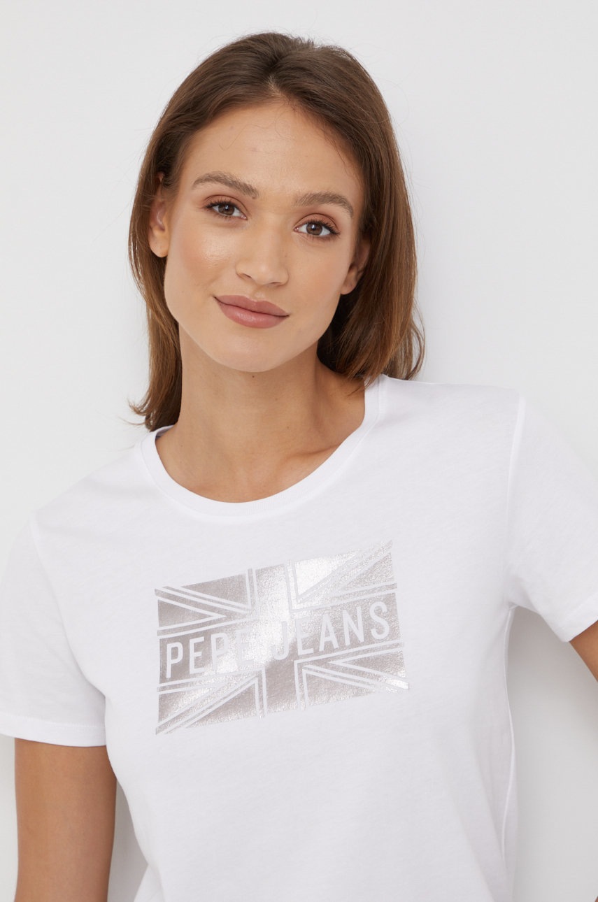 

Памучна тениска Pepe Jeans в бяло, Бял