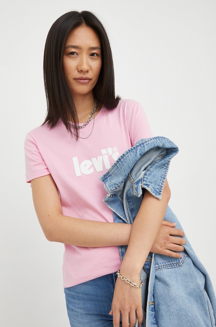 

Памучна тениска Levi's в розово, Розов