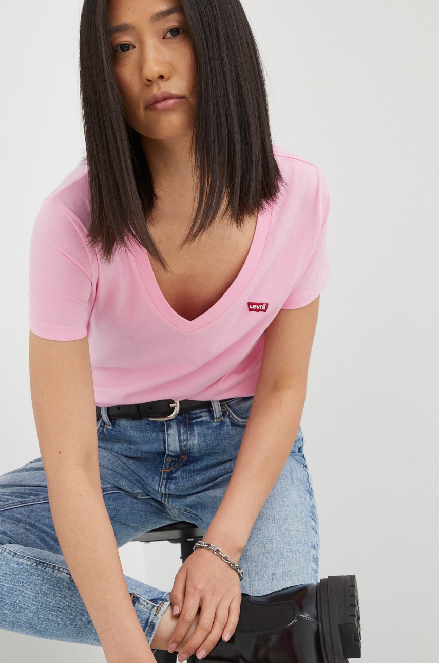 

Памучна тениска Levi's в розово, Розов