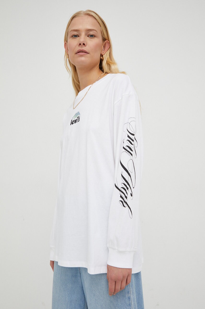 Levi's longsleeve din bumbac culoarea alb