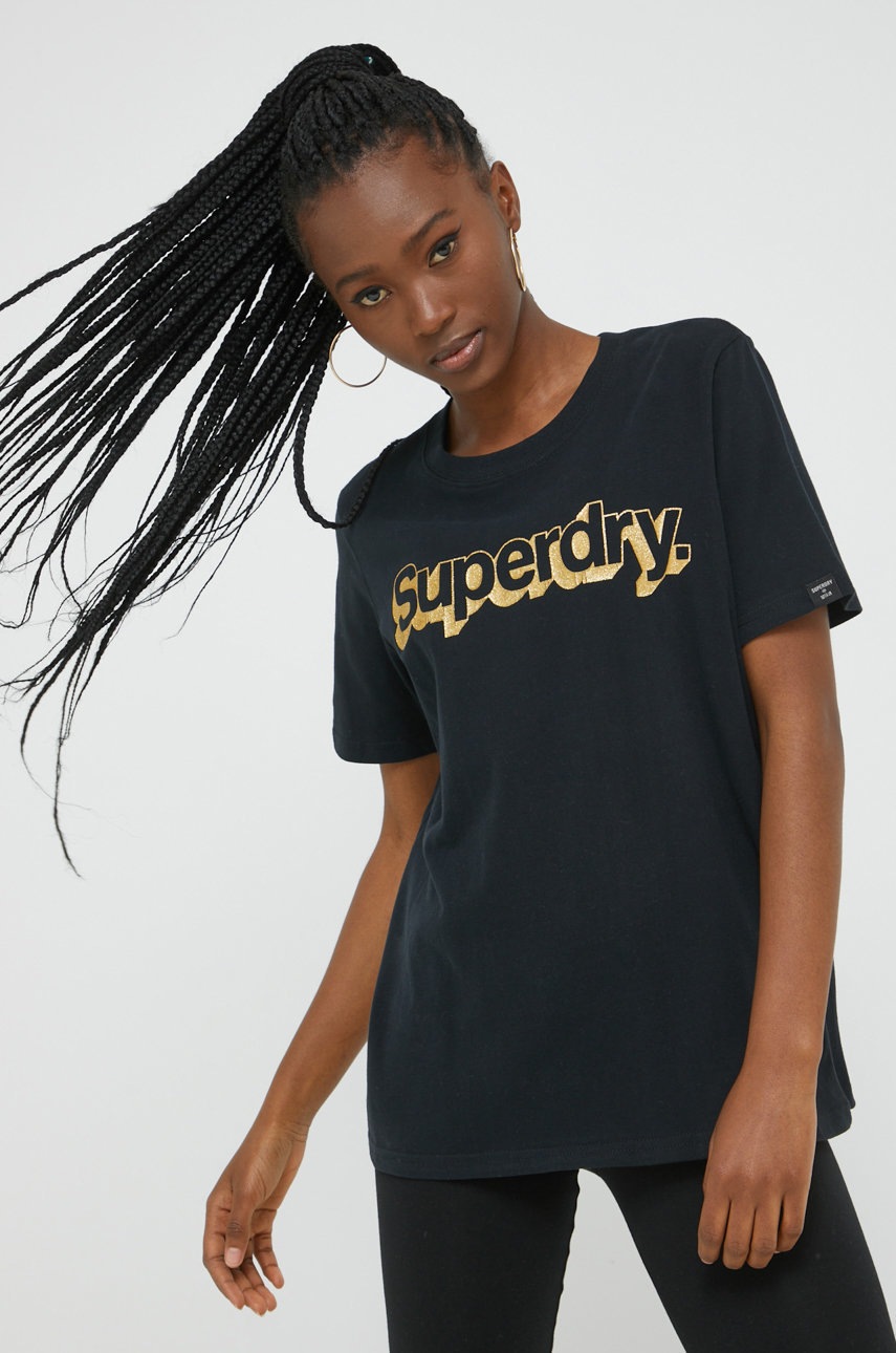

Памучна тениска Superdry в черно, Черен