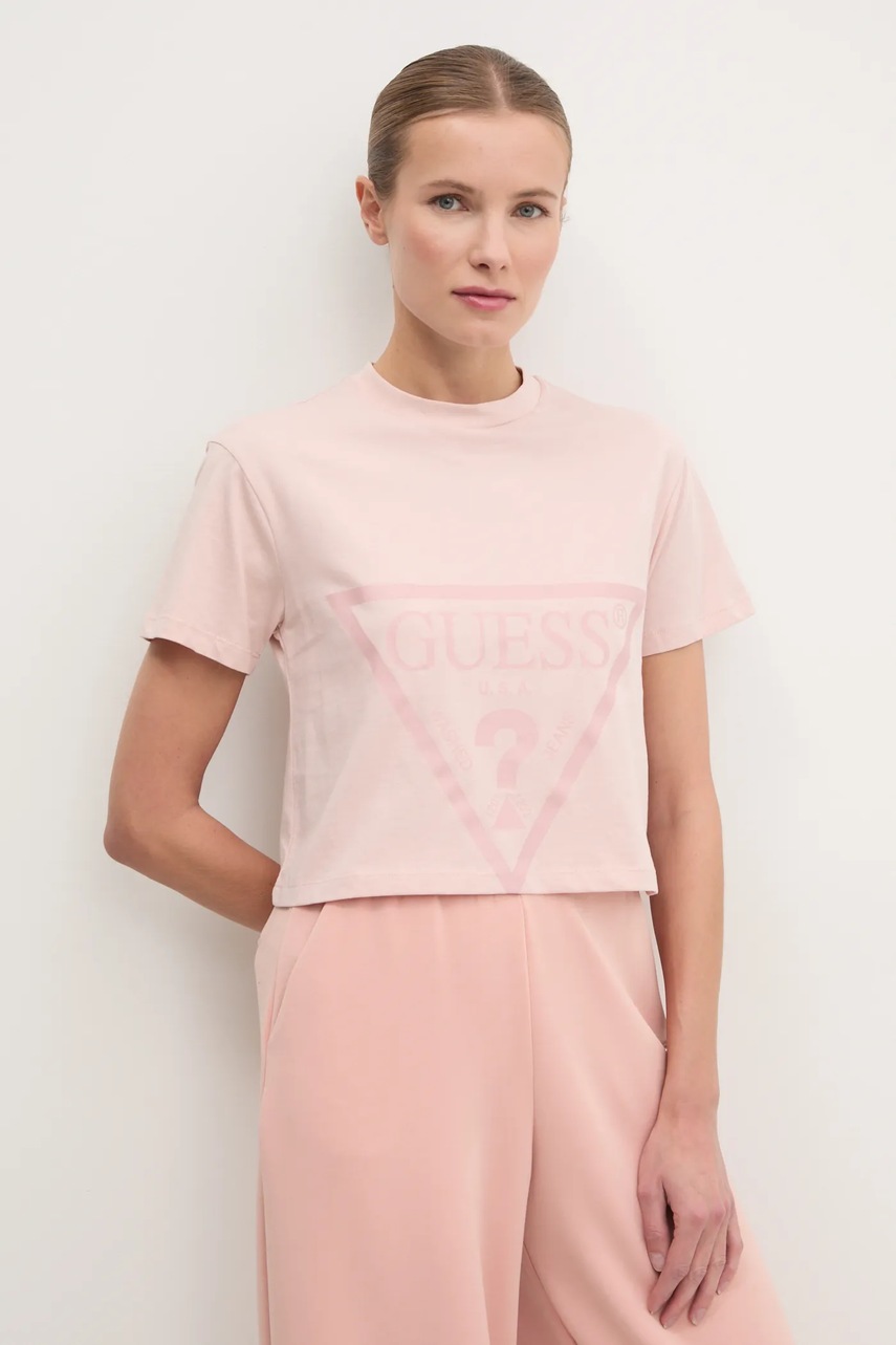 

Памучна тениска Guess ADELE в розово V2YI06 K8HM0, Розов