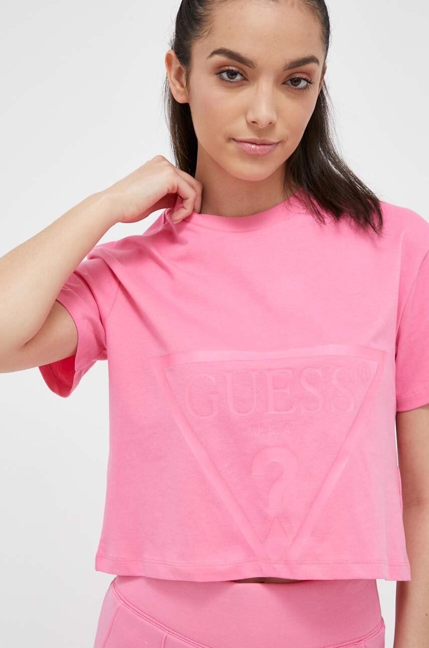 

Хлопковая футболка Guess цвет розовый