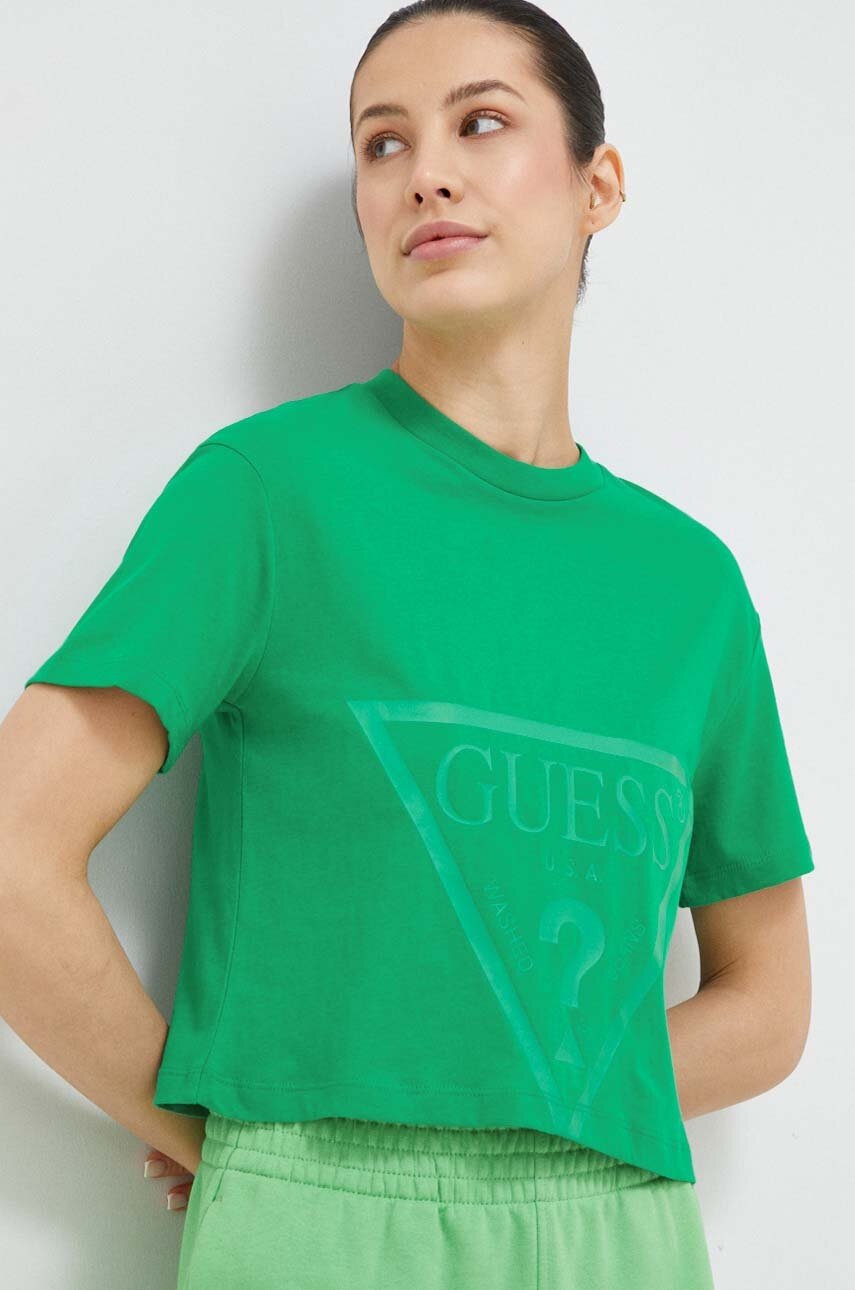 

Бавовняна футболка Guess колір зелений