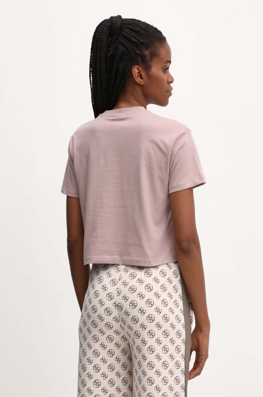 Βαμβακερό μπλουζάκι Guess ADELE γυναικείο, χρώμα: ροζ, V2YI06 K8HM0 φωτογραφία