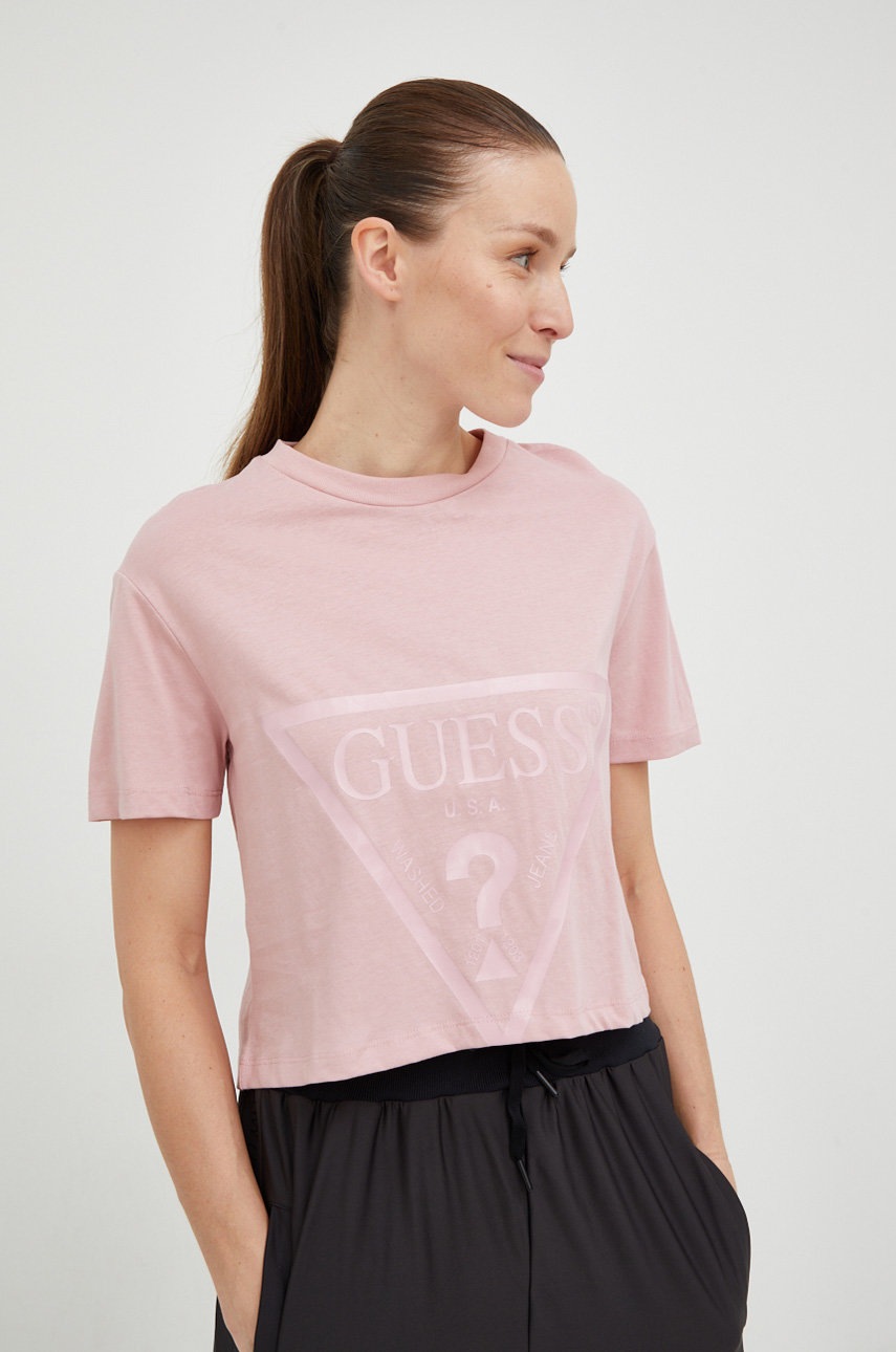 

Хлопковая футболка Guess цвет розовый