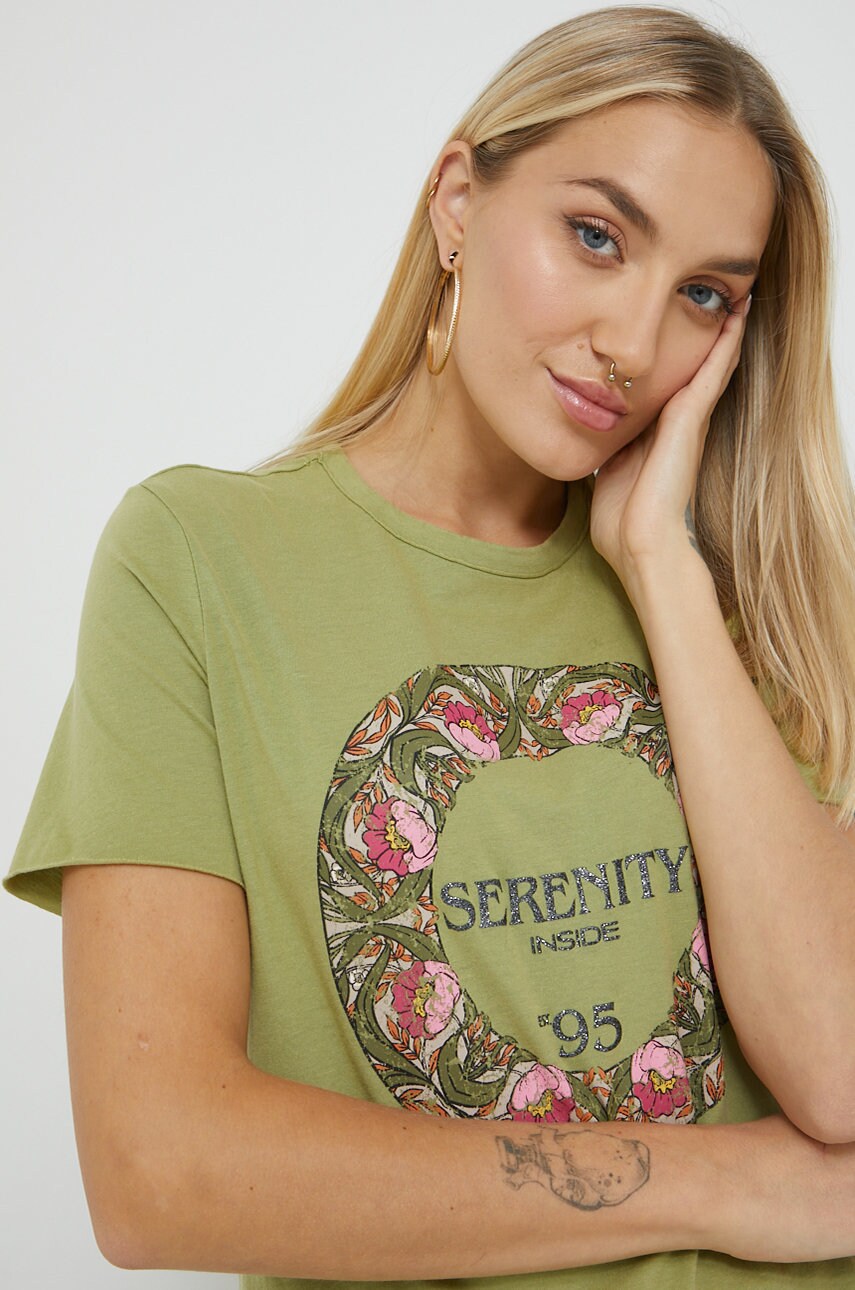 Only tricou din bumbac femei, culoarea verde