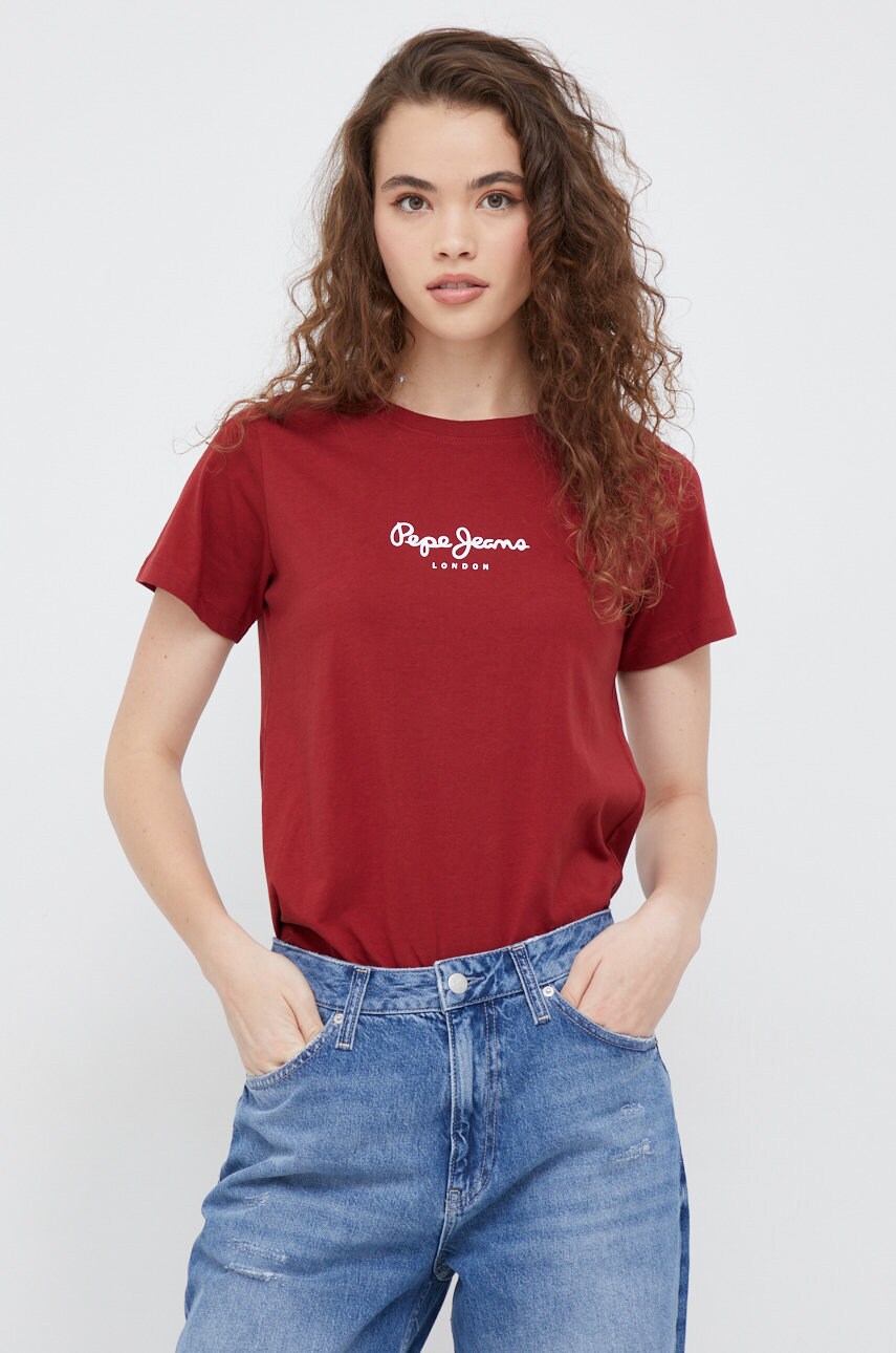 Pepe jeans tricou din bumbac culoarea bordo