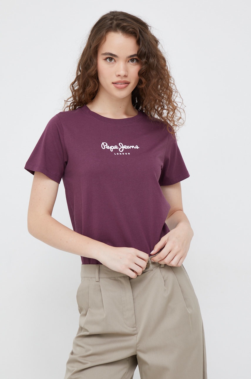 

Памучна тениска Pepe Jeans в лилаво, Виолетов